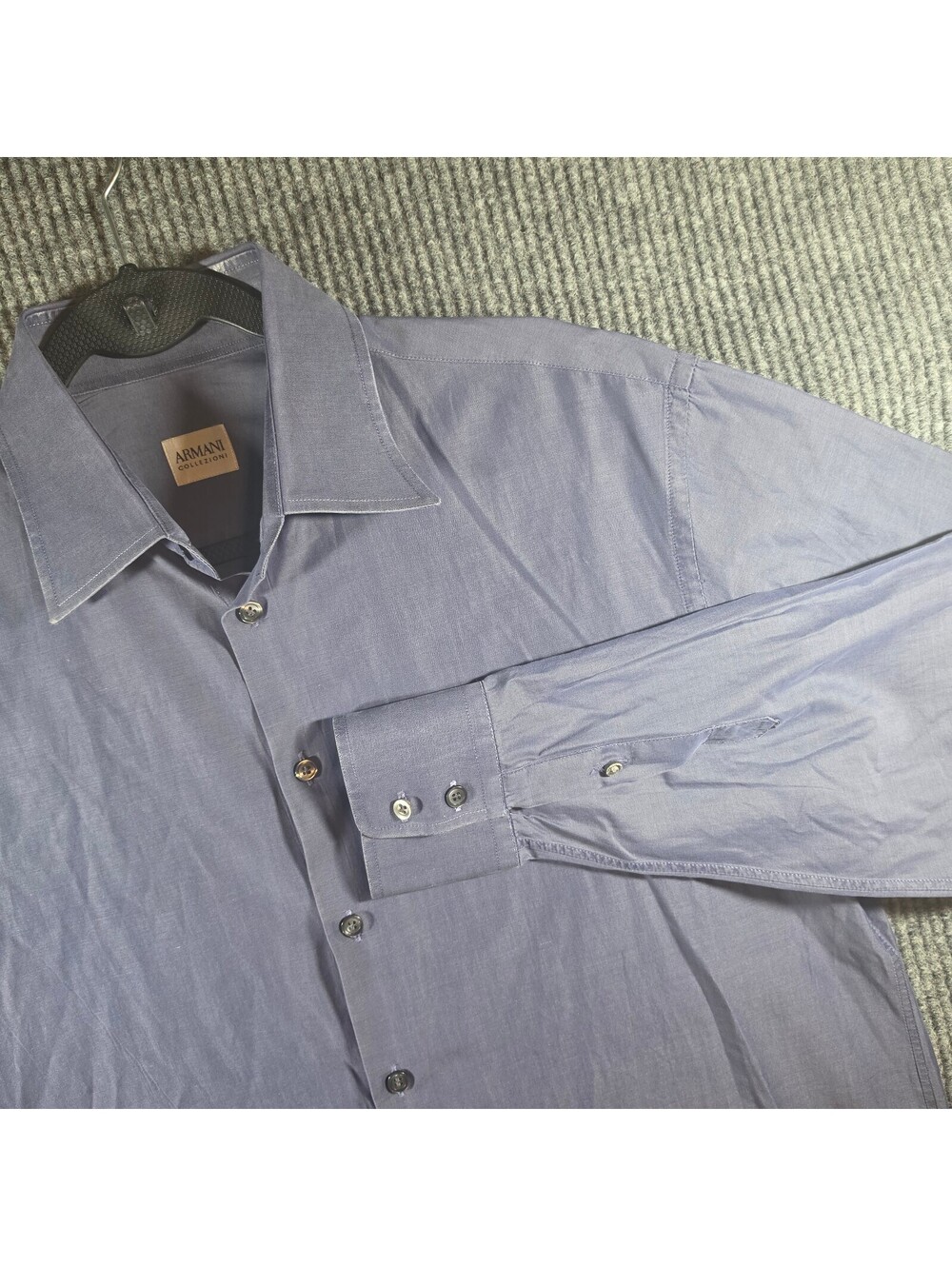 Armani Collezioni Mens Dress Shirt 16.5 42 L Blue 100% Cotton Long Sleeve